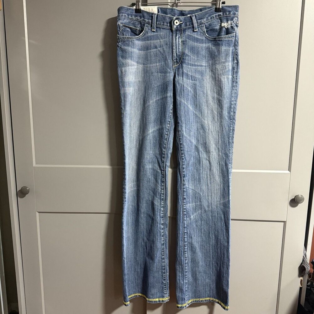 Loomstate Women Organic Cotton Justice Low Rise Bootcut Distress Jeans Waist 34"